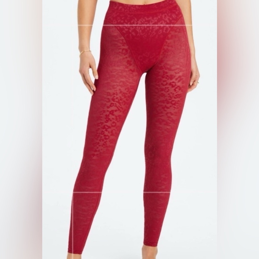 Fabletics Women’s High-Waisted Leopard Mesh Legging in Deep Red Size Medium